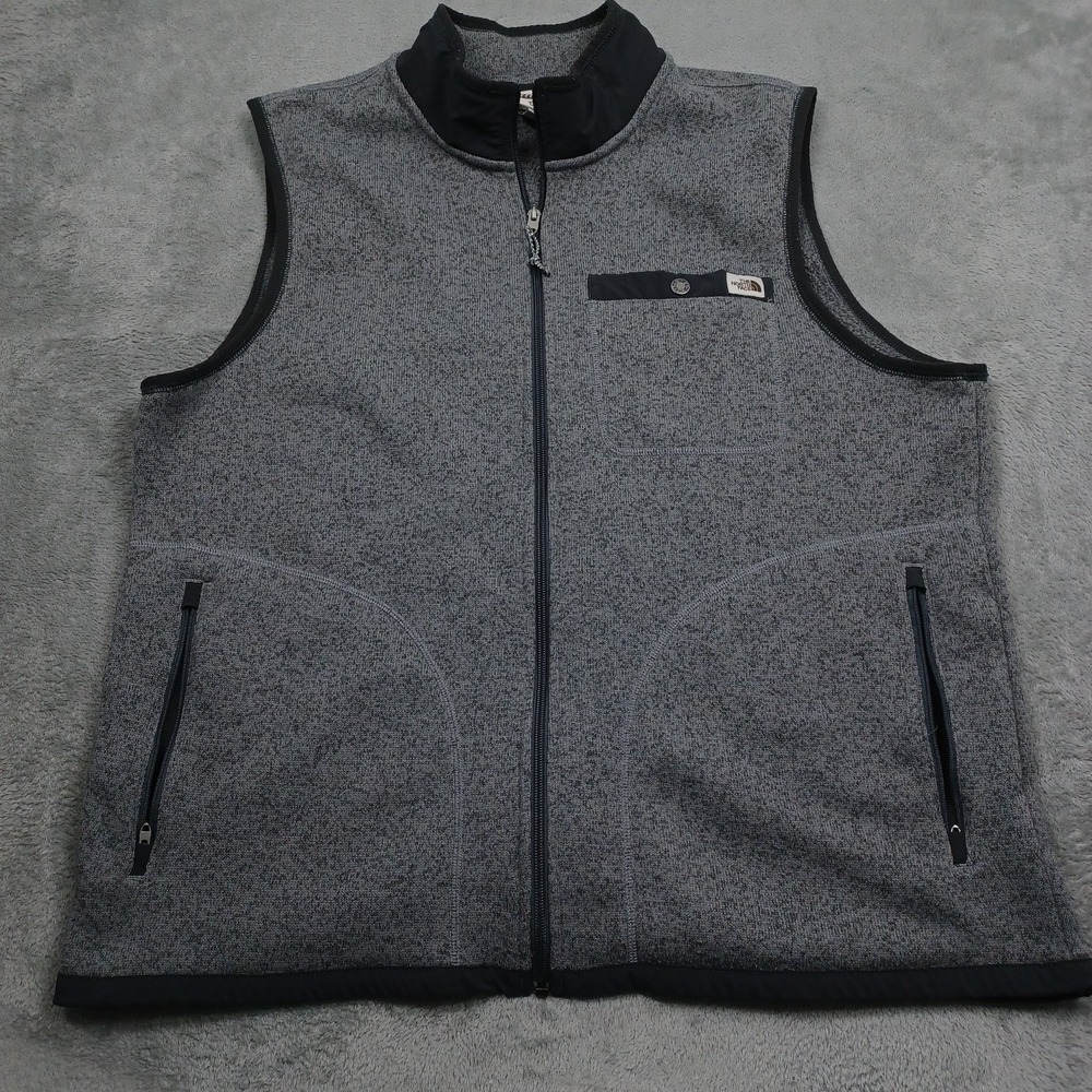 North Face Vest Mens XL Gray Fleece Full Zip Pockets Outdoor Casual